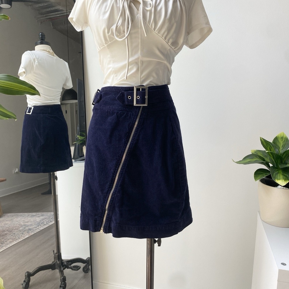 Urban Outfitters Navy Harmony Corduroy, Buckle, Diagonal Zipper Skirt Size M